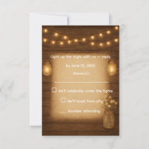 Rustic Mason Jar & String Lights Wedding Tarjeta R