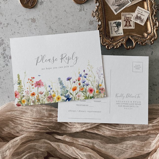 Rustic Meadow Botanical Menu Choice RSVP Postcard (Subido por el creador)