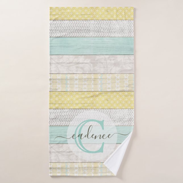 Rustic Mint & Yellow Boho Geo Modern Personalized (Toalla de baño)