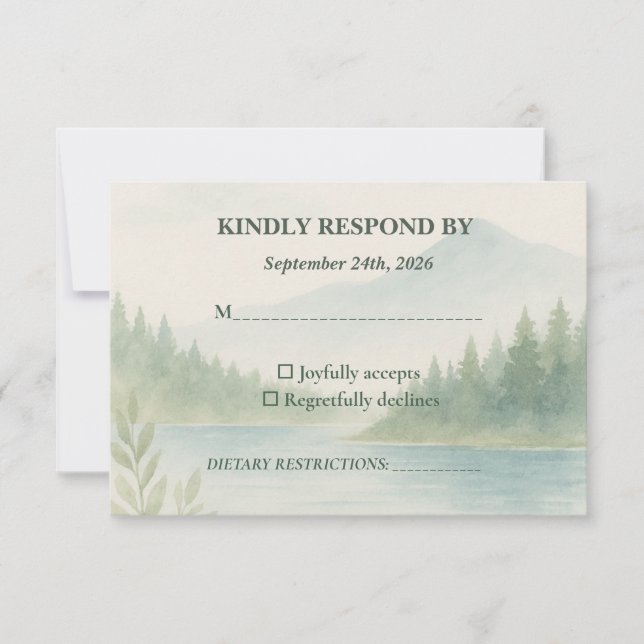 Rustic Mountain Forest Watercolor Wedding RSVP  (Anverso)