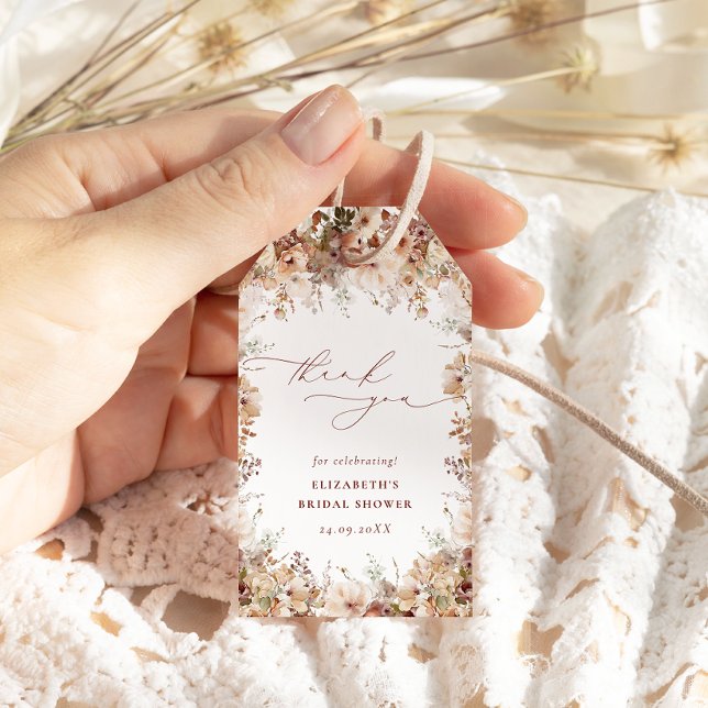 Rustic Neutral Boho Floral Bridal Shower Etiqueta  (Subido por el creador)