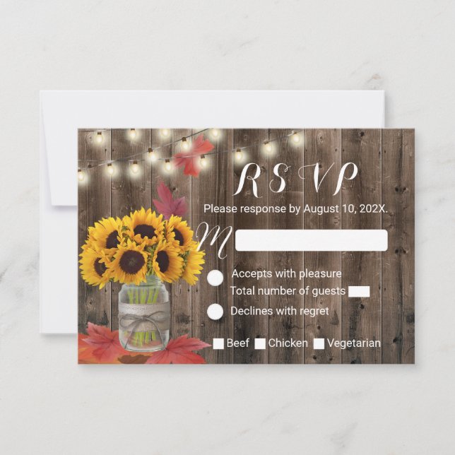 Rustic Otumn Sunflower Jar Fall Wedding RSVP (Anverso)