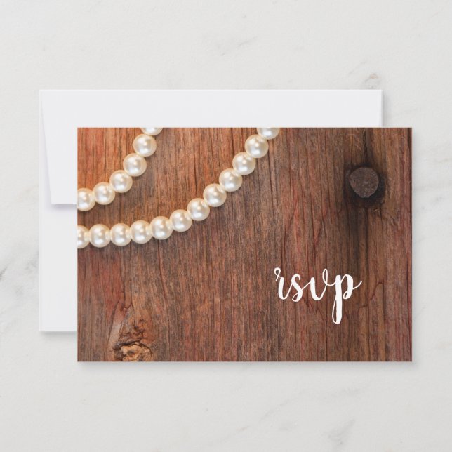 Rustic Pearls Barn Wood Country Wedding RSVP (Anverso)