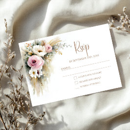 Rustic Pink and White Floral Wedding RSVP