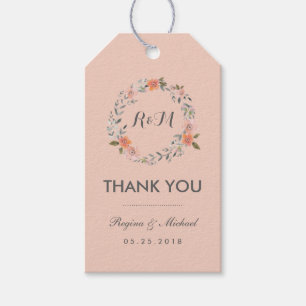 Rustic Pink Floral Wreath Gracias Etiqueta De Rega