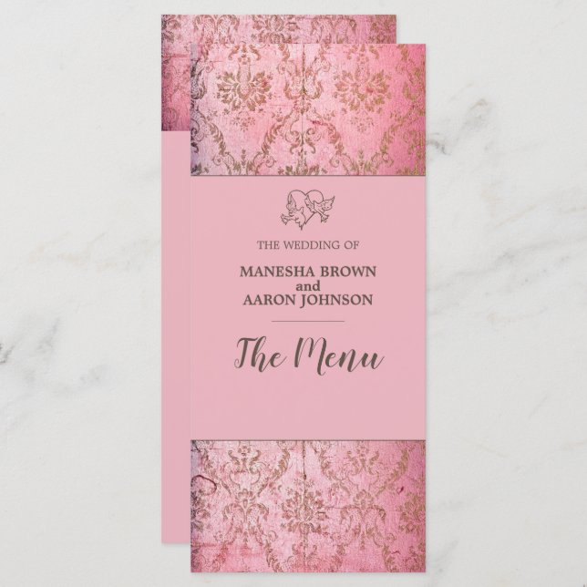 RUSTIC PINK - Tarjeta de menú Boda (Anverso / Reverso)