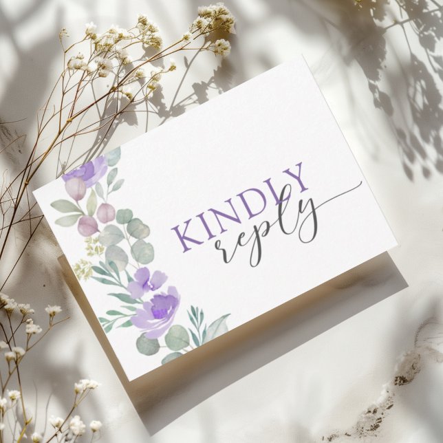 Rustic Purple Floral Watercolor Wedding RSVP (Subido por el creador)