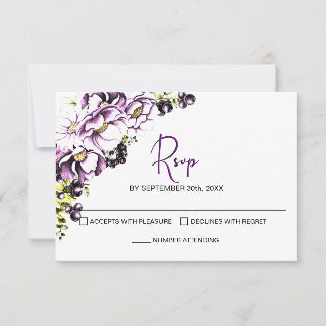 Rustic Purple Floral Wedding RSVP (Anverso)