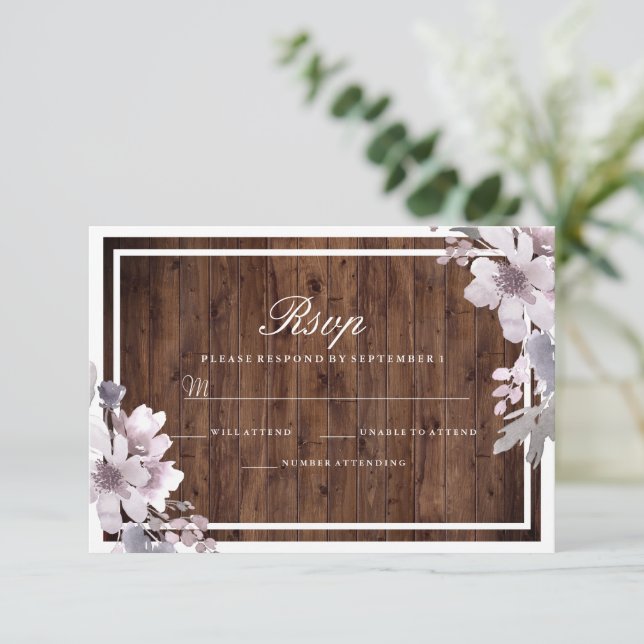Rustic Purple Floral Winter Wedding RSVP (Anverso de pie)