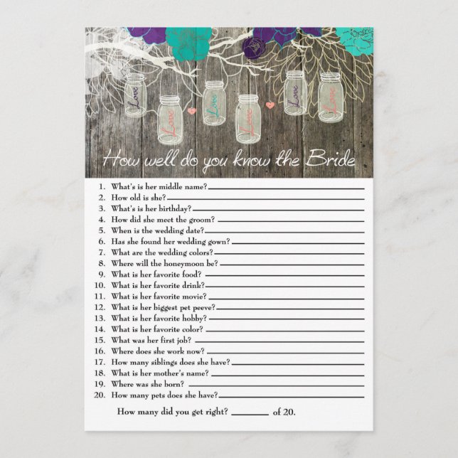 Rustic ¿Qué tan bien conoces el juego de la novia? (Anverso)