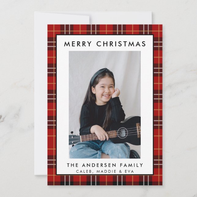 Rustic Red Tartan Plaid Merry Christmas Photo Card (Anverso)