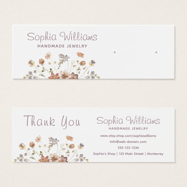 Rustic Romantic Flowers stud Earring display card (Anverso y reverso)