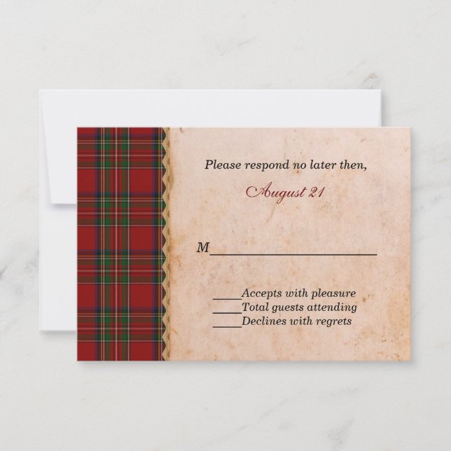 Rustic Royal Stewart Plaid Wedding RSVP (Anverso)