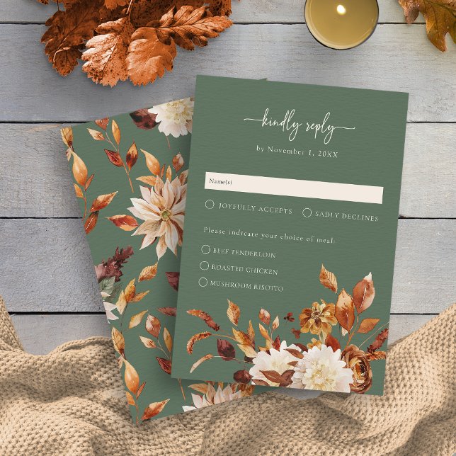 Rustic Sage Green Autums Deja Tarjeta De Respuesta (Rustic Sage Green Autumn Leaves Kindly Reply Response Card by Painted Paperie
)