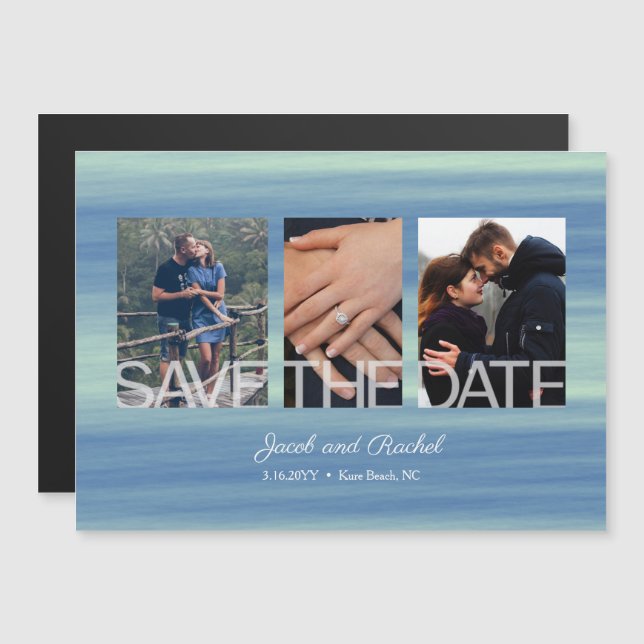 Rustic Save the Date 3-Collage de fotos Magnet (Anverso/Reverso)