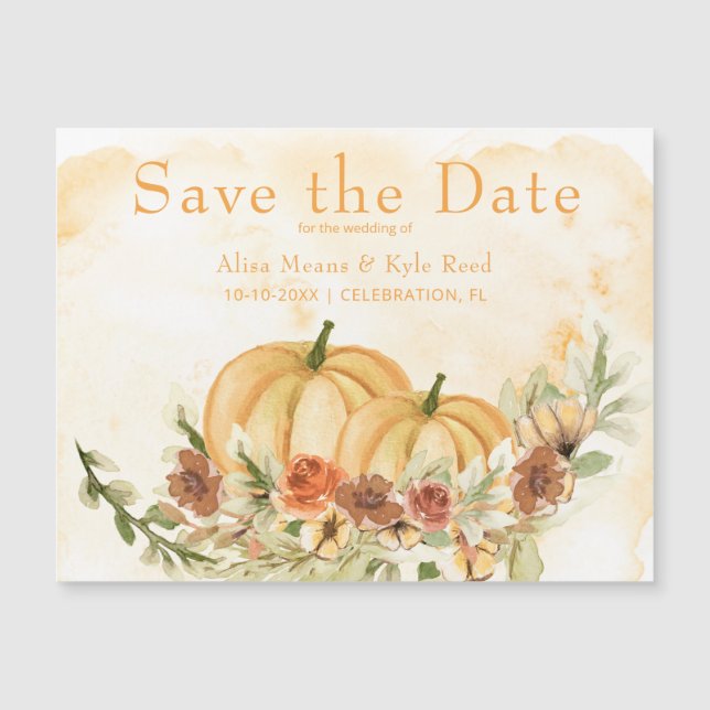 Rustic Save the Date Pumpkin Boda Magnet (Anverso)