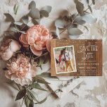 Rustic Save The Date Wood Lights Invitación Foto<br><div class="desc">Invitación a la foto de Save The Date Wood - Anuncie la fecha de su boda a su familia y amigos con nuestro rústico salven la postal de la fecha. Postcard cuenta con 2 fotos, en el frente con luces de cuerda parpadeantes colgando sobre el techo, y su foto rodeada...</div>