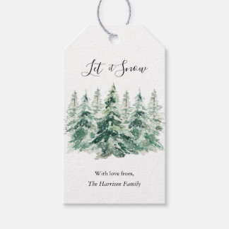 Rustic Snowy Winter Woodland Pine Trees Etiqueta d