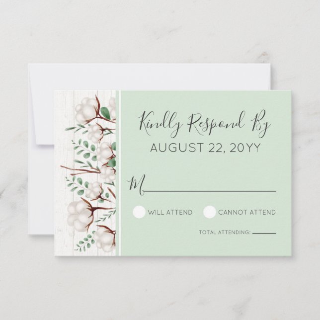 Rustic Southern Cotton & Barn Wood Wedding RSVP (Anverso)