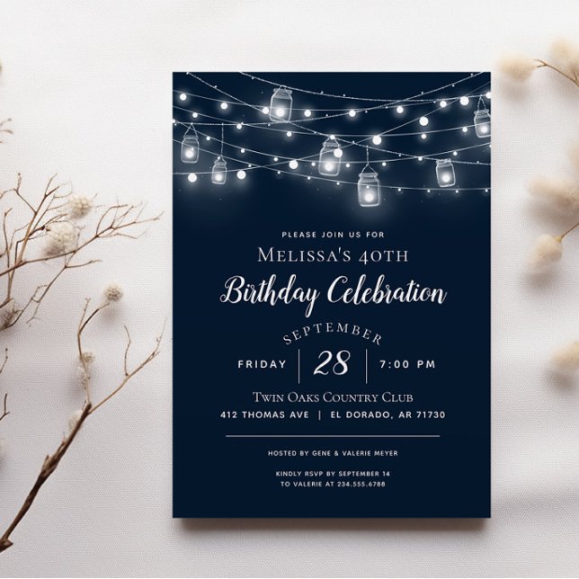 Rustic String Lights Birday Party Invitación (Subido por el creador)