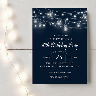 Rustic String Lights Birday Party Invitación