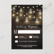 Rustic String Lights Mason Jar Wedding Tarjetas RS