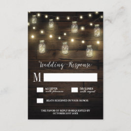 Rustic String Lights Mason Jar Wedding Tarjetas RS