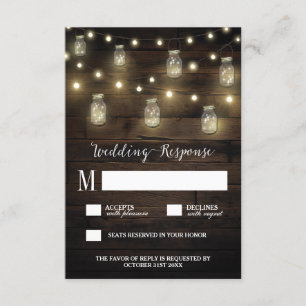 Rustic String Lights Mason Jar Wedding Tarjetas RS