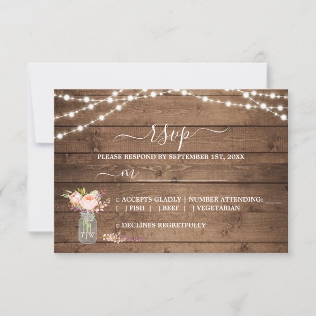 Rustic String Lights Peony Wedding RSVP (Anverso)