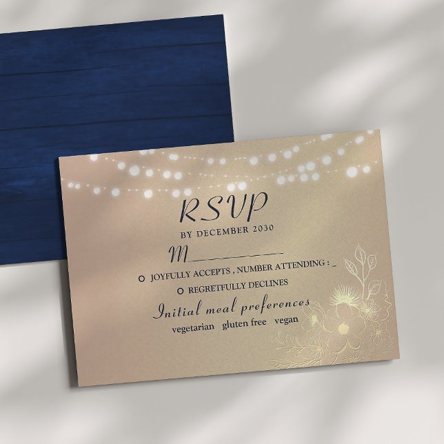 Rustic String Lights Wedding RSVP Card (Subido por el creador)