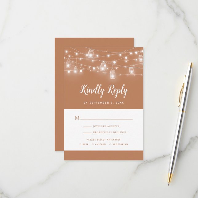 Rustic String Lights Wedding RSVP Card (Anverso/Reverso In Situ)