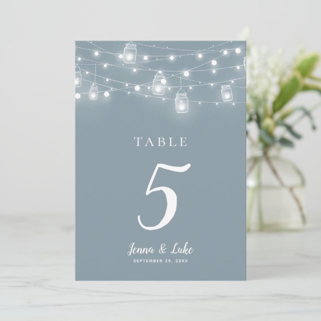 Rustic String Lights Wedding Table Numbers (Anverso de pie)