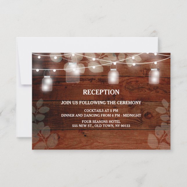 Rustic String Lights Wedding Tarjeta de recepción (Anverso)