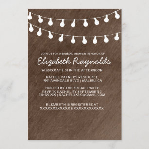 Rustic String of Lights Bridal Shower Invitaciones