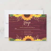 Rustic Sunflower Burgundy Gold Wedding RSVP