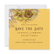 Rustic Sunflower Mustard Square Save the Date