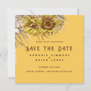 Rustic Sunflower Mustard Square Save the Date