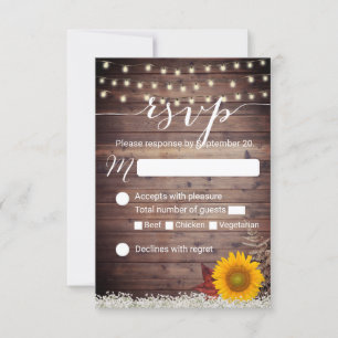 Rustic Sunflower String Lights Fall Wedding RSVP