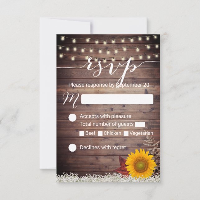 Rustic Sunflower String Lights Fall Wedding RSVP (Anverso)