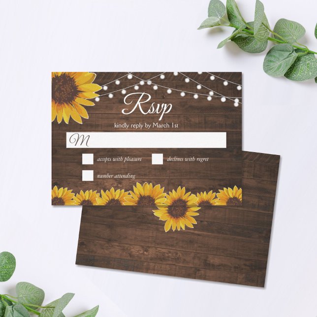 Rustic Sunflower String Lights Wedding RSVP Card (Subido por el creador)