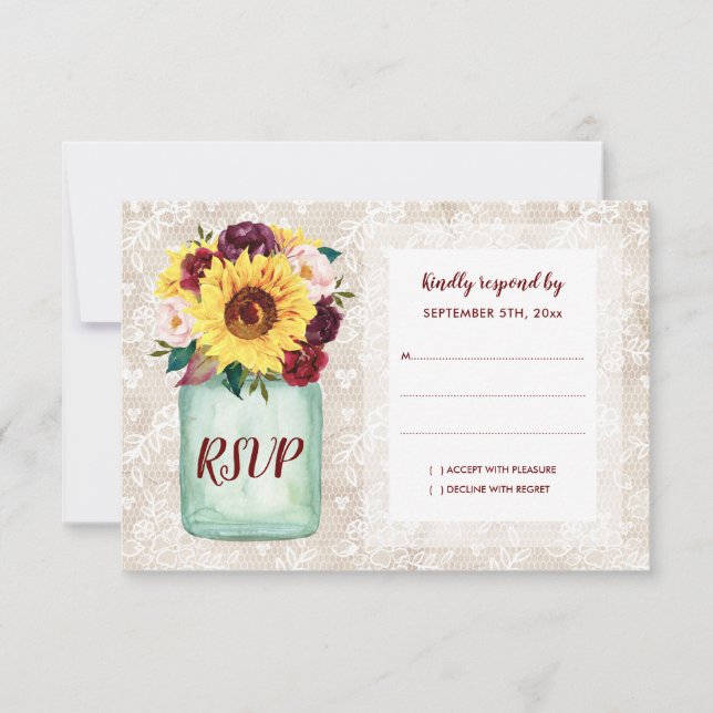Rustic Sunflowers Mason Jar Wedding RSVP (Anverso)