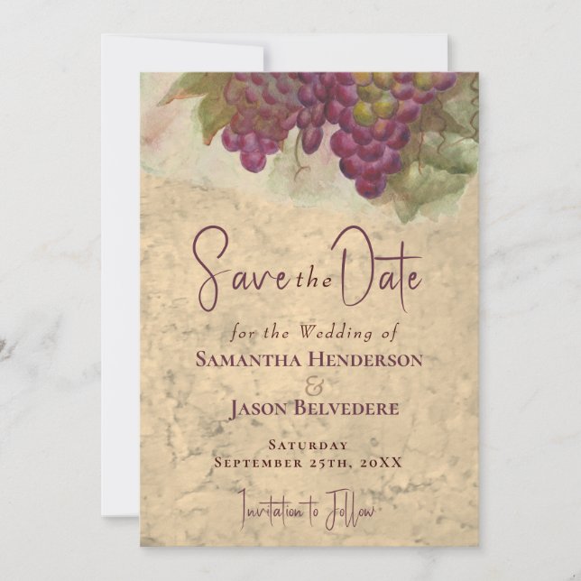Rustic Vineyard Watercolor Photo Save the Date (Anverso)
