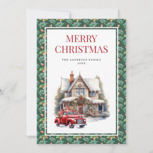 Rustic Vintage Red Truck Feliz Navidad