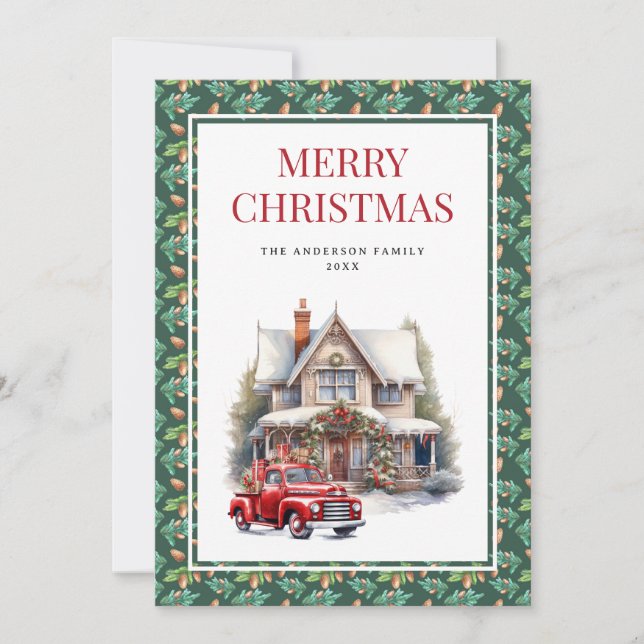 Rustic Vintage Red Truck Feliz Navidad (Anverso)