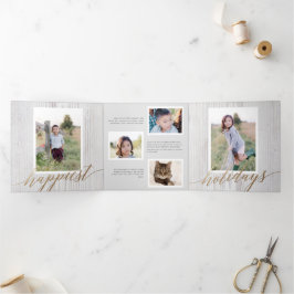 Rustic White Wash Wood Tarjeta fotográfica triple