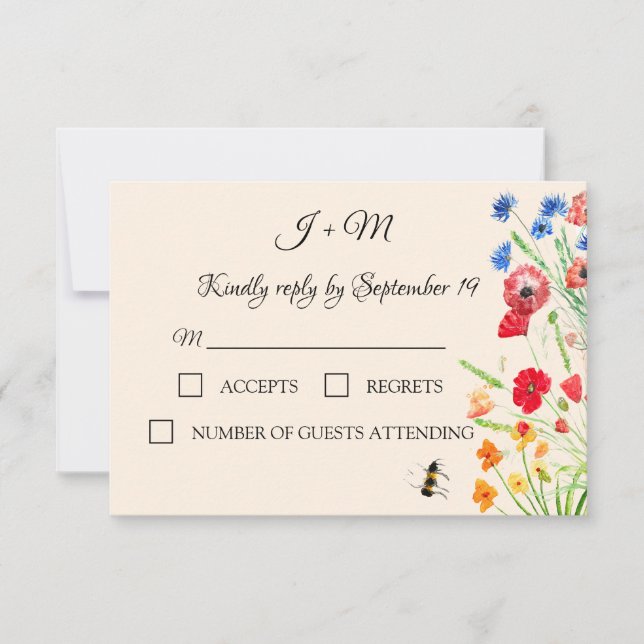 Rustic Wildflower Poppies Cornflowers Wedding RSVP (Anverso)