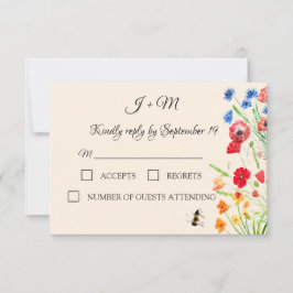 Rustic Wildflower Poppies Cornflowers Wedding RSVP