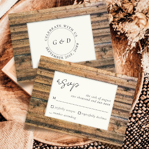 Rustic Wood Black White Ivory Elegant Wedding RSVP