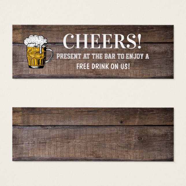 Rustic Wood Boda Bar Pub Drink Voucher Ticket (Anverso y reverso)
