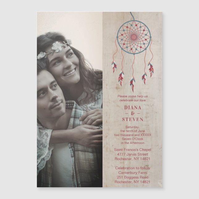 Rustic Wood Boho Dreamcatcher Photo Couple Wedding (Anverso)